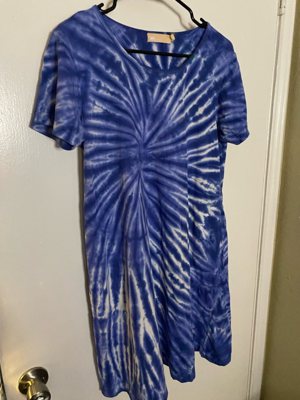 La Cera Blue and White Tie-Dye Short Sleeve Dress